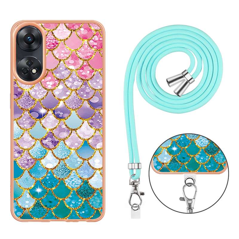 For OPPO Reno8 T 4G Electroplating IMD TPU Phone Case with Lanyard(Pink Scales)