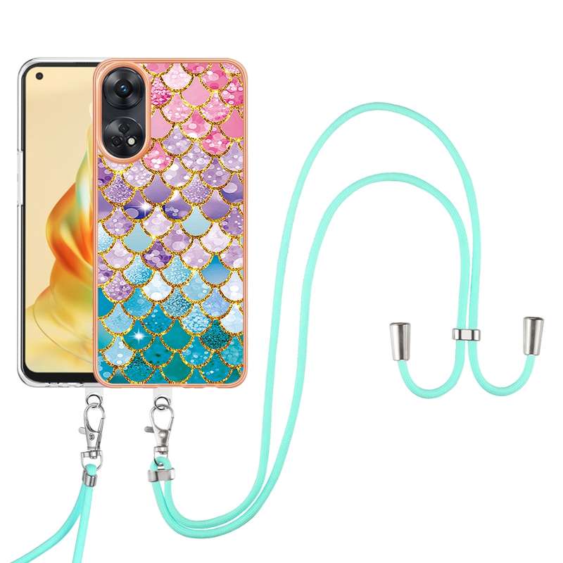 For OPPO Reno8 T 4G Electroplating IMD TPU Phone Case with Lanyard(Pink Scales)