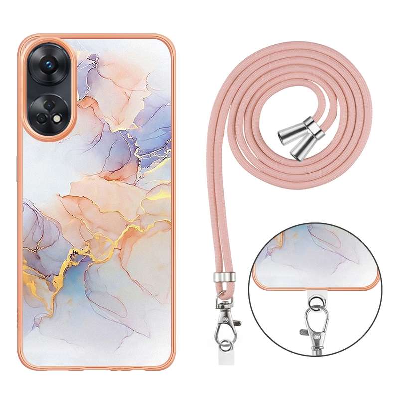 For OPPO Reno8 T 4G Electroplating IMD TPU Phone Case with Lanyard(Pink Scales)