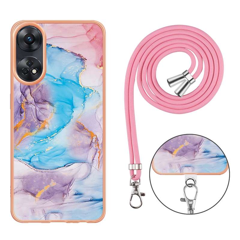 For OPPO Reno8 T 4G Electroplating IMD TPU Phone Case with Lanyard(Pink Scales)