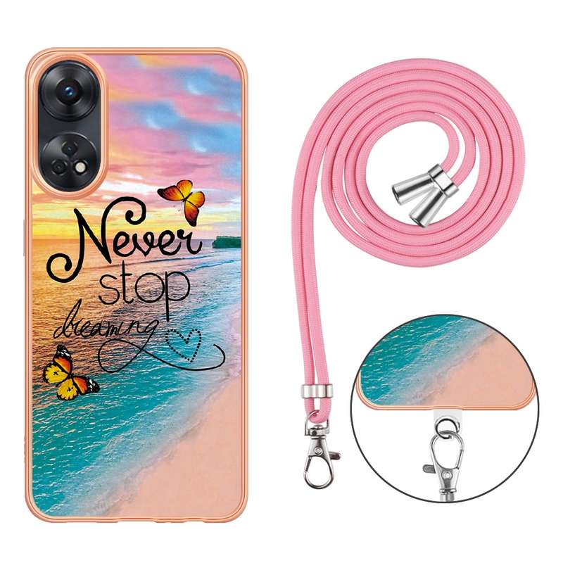 For OPPO Reno8 T 4G Electroplating IMD TPU Phone Case with Lanyard(Pink Scales)