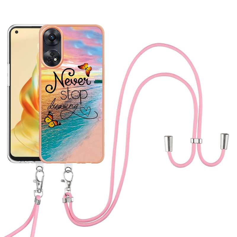 For OPPO Reno8 T 4G Electroplating IMD TPU Phone Case with Lanyard(Pink Scales)