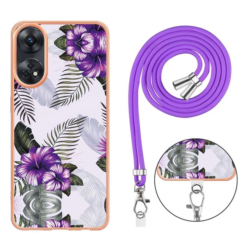 For OPPO Reno8 T 4G Electroplating IMD TPU Phone Case with Lanyard(Pink Scales)
