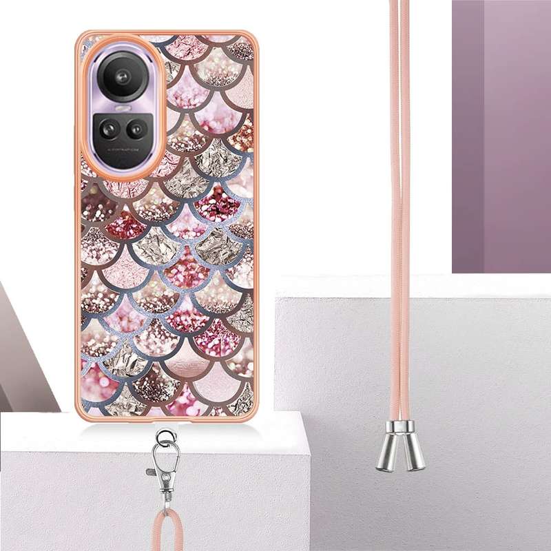 For OPPO Reno10 Pro 5G Global Electroplating IMD TPU Phone Case with Lanyard(Colorful Scales)