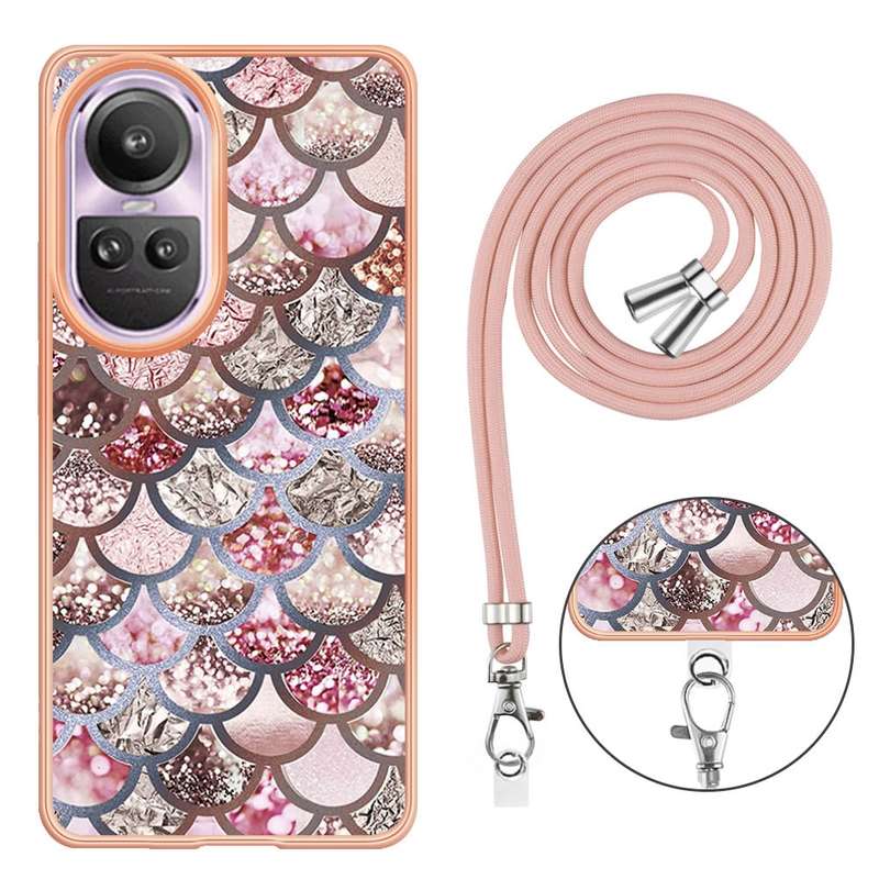 For OPPO Reno10 Pro 5G Global Electroplating IMD TPU Phone Case with Lanyard(Colorful Scales)