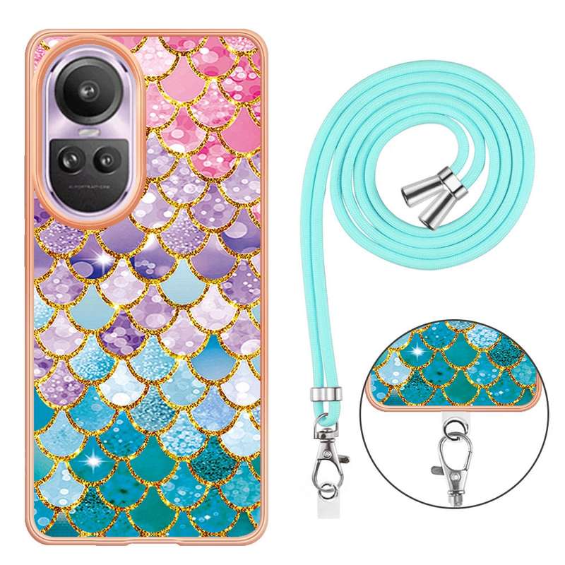 For OPPO Reno10 Pro 5G Global Electroplating IMD TPU Phone Case with Lanyard(Colorful Scales)