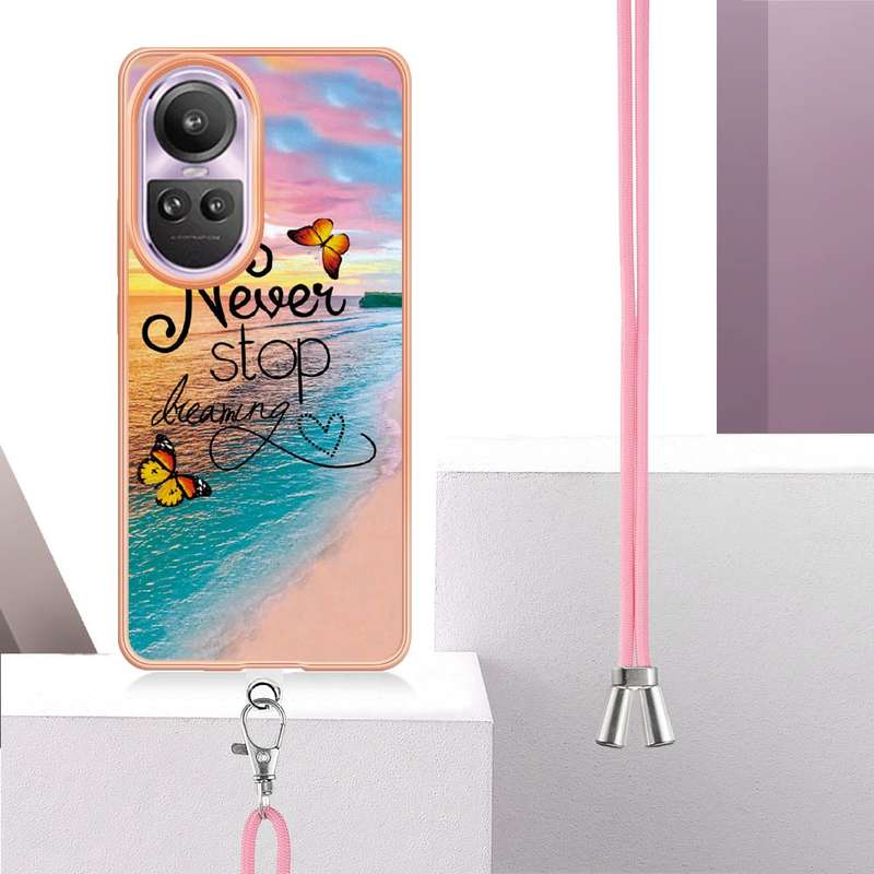 For OPPO Reno10 Pro 5G Global Electroplating IMD TPU Phone Case with Lanyard(Colorful Scales)