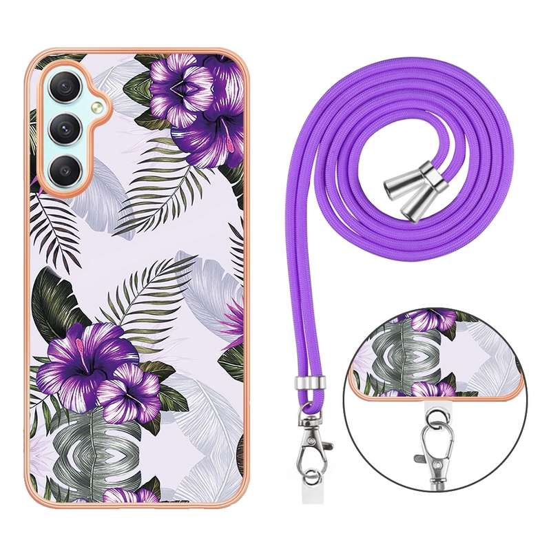 For Samsung Galaxy A24 4G Electroplating IMD TPU Phone Case with Lanyard(Pink Scales)