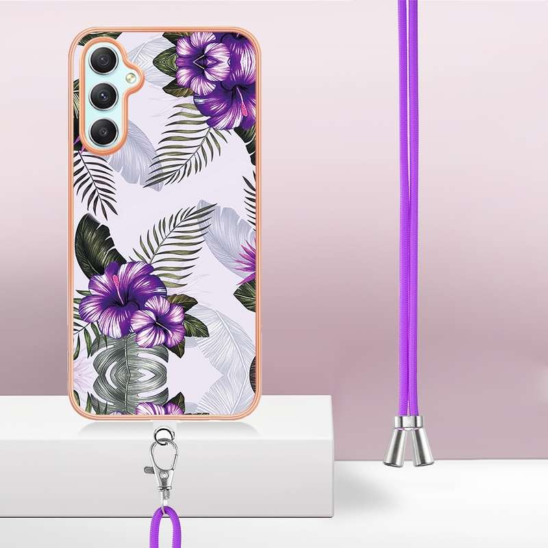For Samsung Galaxy A24 4G Electroplating IMD TPU Phone Case with Lanyard(Pink Scales)