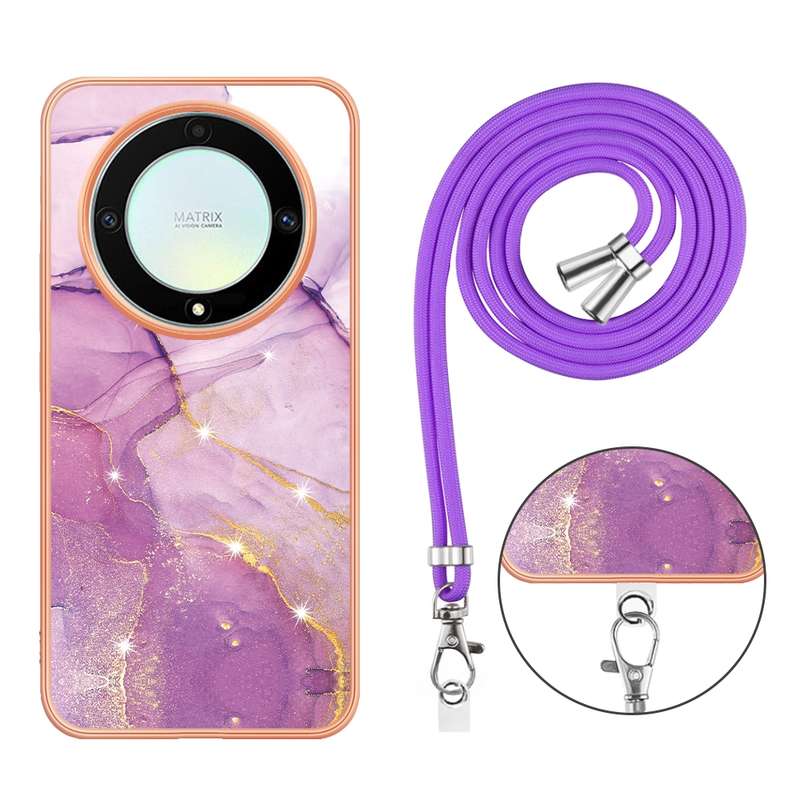 For Honor X9a/Magic5 Lite Electroplating Marble Dual-side IMD Phone Case with Lanyard(Green 003)