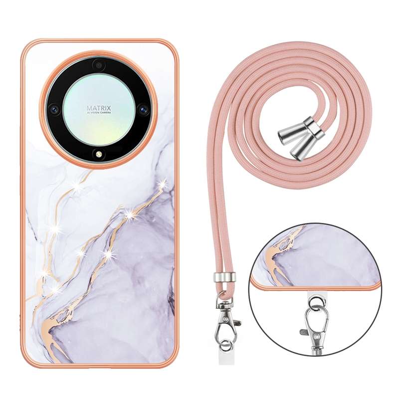For Honor X9a/Magic5 Lite Electroplating Marble Dual-side IMD Phone Case with Lanyard(Green 003)