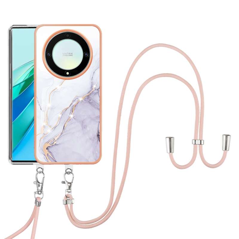 For Honor X9a/Magic5 Lite Electroplating Marble Dual-side IMD Phone Case with Lanyard(Green 003)