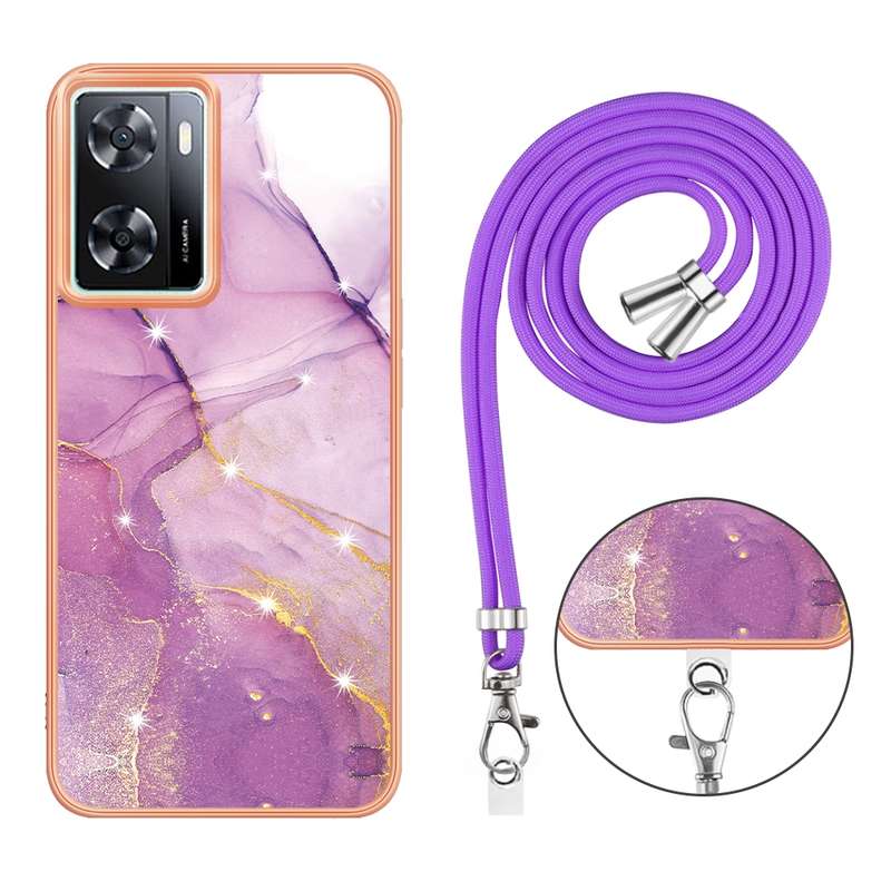 For OPPO A57 4G/A77 5G Taiwan/K10 5G Global Electroplating Marble Dual-side IMD Phone Case with Lany