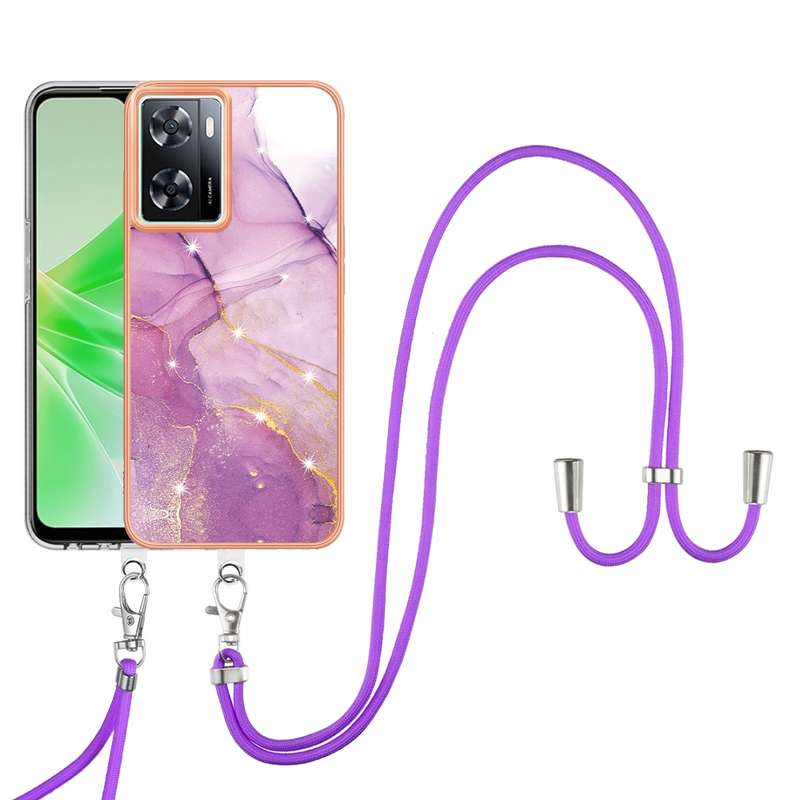 For OPPO A57 4G/A77 5G Taiwan/K10 5G Global Electroplating Marble Dual-side IMD Phone Case with Lany