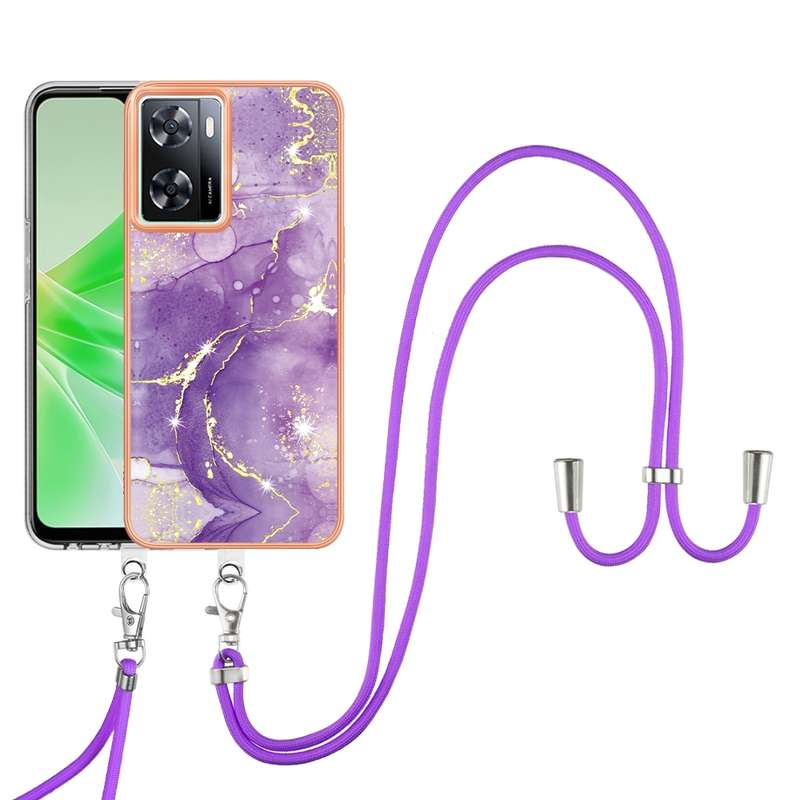 For OPPO A57 4G/A77 5G Taiwan/K10 5G Global Electroplating Marble Dual-side IMD Phone Case with Lany