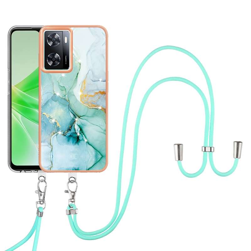 For OPPO A57 4G/A77 5G Taiwan/K10 5G Global Electroplating Marble Dual-side IMD Phone Case with Lany