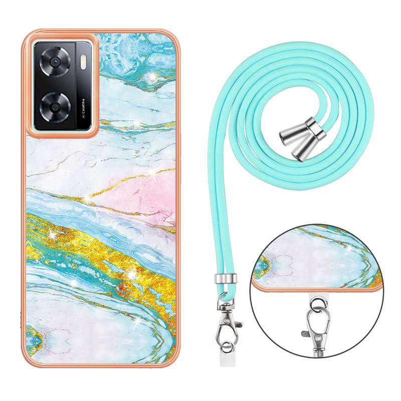 For OPPO A57 4G/A77 5G Taiwan/K10 5G Global Electroplating Marble Dual-side IMD Phone Case with Lany