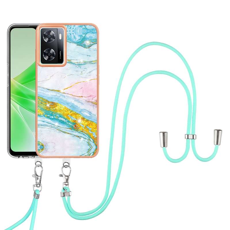 For OPPO A57 4G/A77 5G Taiwan/K10 5G Global Electroplating Marble Dual-side IMD Phone Case with Lany