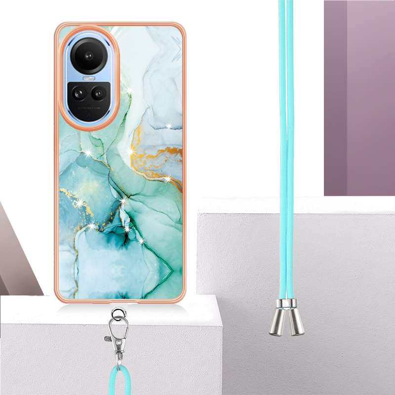 For OPPO Reno10 5G Global Electroplating Marble Dual-side IMD Phone Case with Lanyard(Rose Gold 005)
