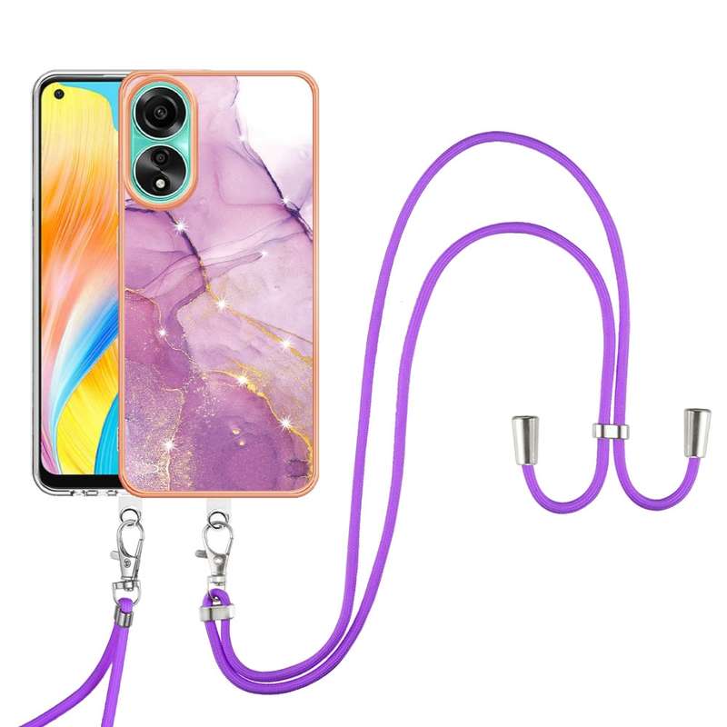 For OPPO A78 4G Electroplating Marble Dual-side IMD Phone Case with Lanyard(Green 003)