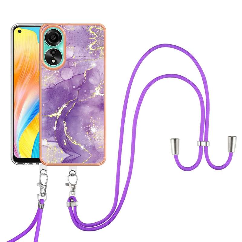 For OPPO A78 4G Electroplating Marble Dual-side IMD Phone Case with Lanyard(Green 003)