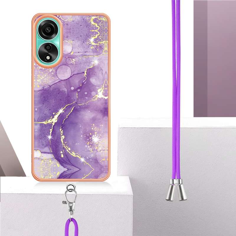 For OPPO A78 4G Electroplating Marble Dual-side IMD Phone Case with Lanyard(Green 003)