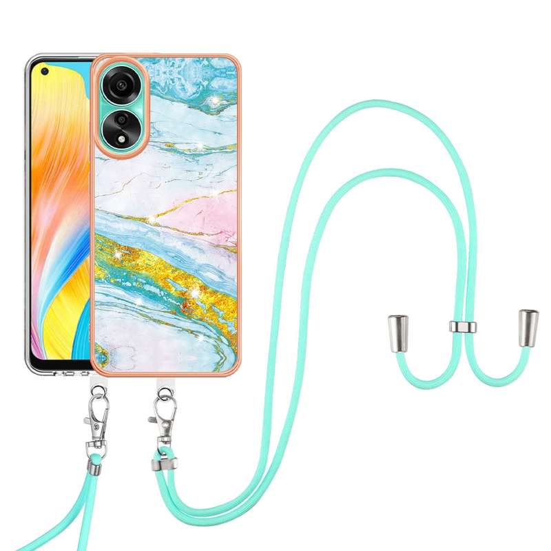For OPPO A78 4G Electroplating Marble Dual-side IMD Phone Case with Lanyard(Green 003)