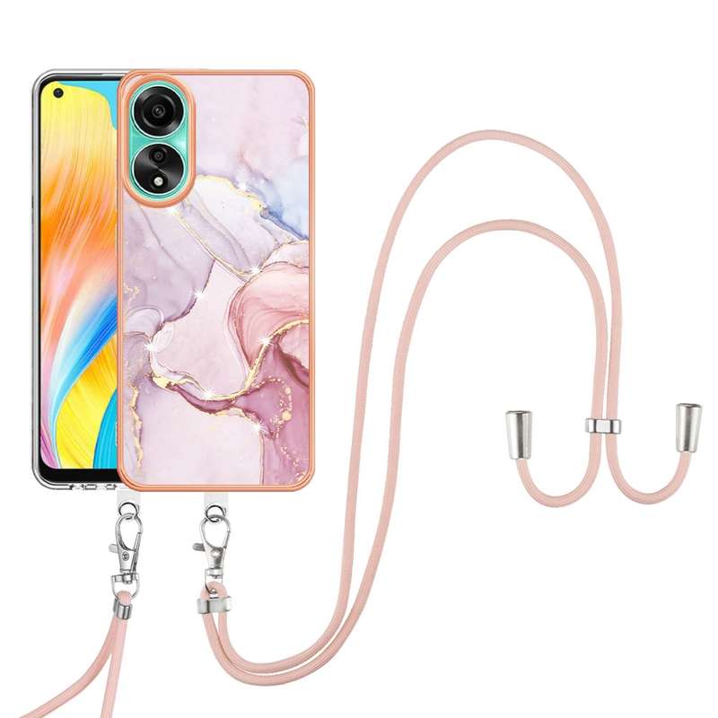 For OPPO A78 4G Electroplating Marble Dual-side IMD Phone Case with Lanyard(Green 003)