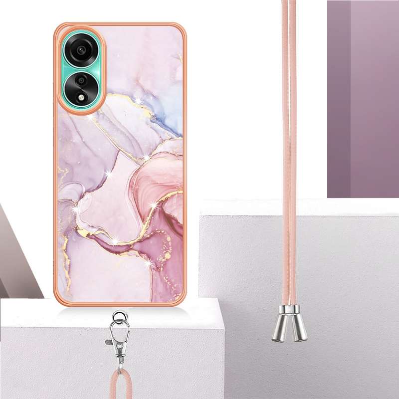 For OPPO A78 4G Electroplating Marble Dual-side IMD Phone Case with Lanyard(Green 003)