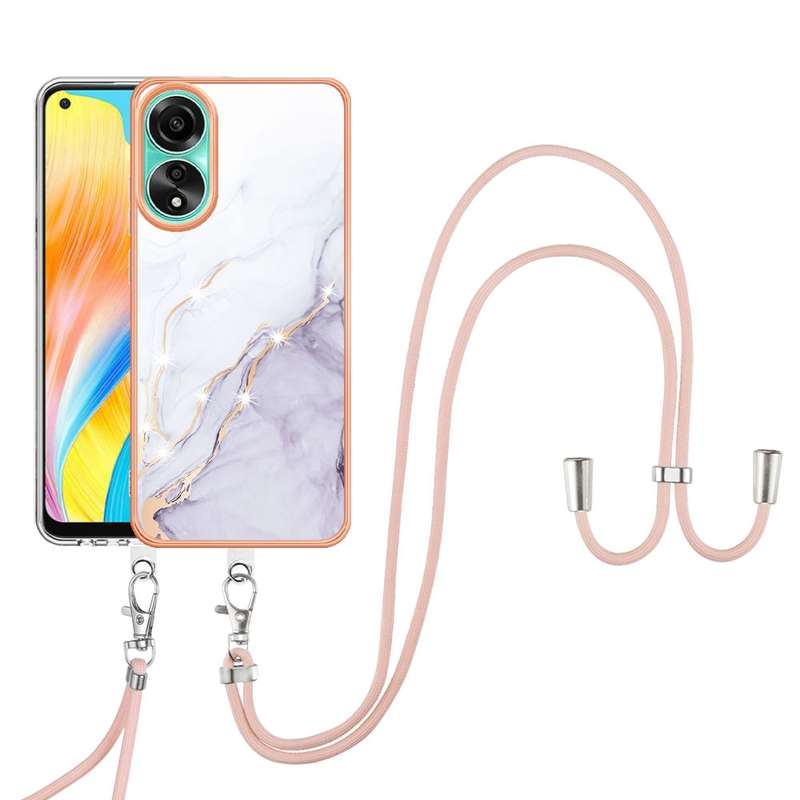 For OPPO A78 4G Electroplating Marble Dual-side IMD Phone Case with Lanyard(Green 003)