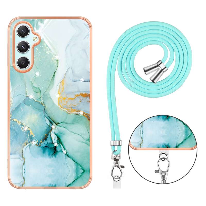 For Samsung Galaxy A24 4G Electroplating Marble Dual-side IMD Phone Case with Lanyard(Rose Gold 005)