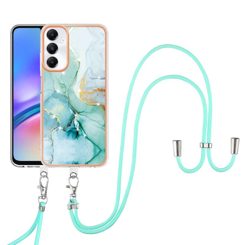 For Samsung Galaxy A05s Electroplating Marble Dual-side IMD Phone Case with Lanyard(Rose Gold 005)