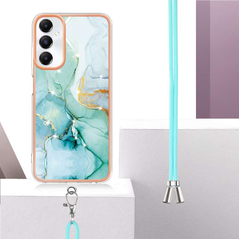 For Samsung Galaxy A05s Electroplating Marble Dual-side IMD Phone Case with Lanyard(Rose Gold 005)