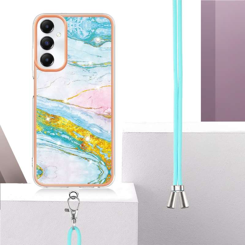 For Samsung Galaxy A05s Electroplating Marble Dual-side IMD Phone Case with Lanyard(Rose Gold 005)