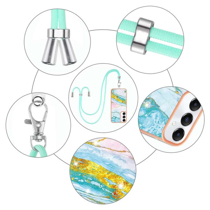 For Samsung Galaxy A05s Electroplating Marble Dual-side IMD Phone Case with Lanyard(Rose Gold 005)