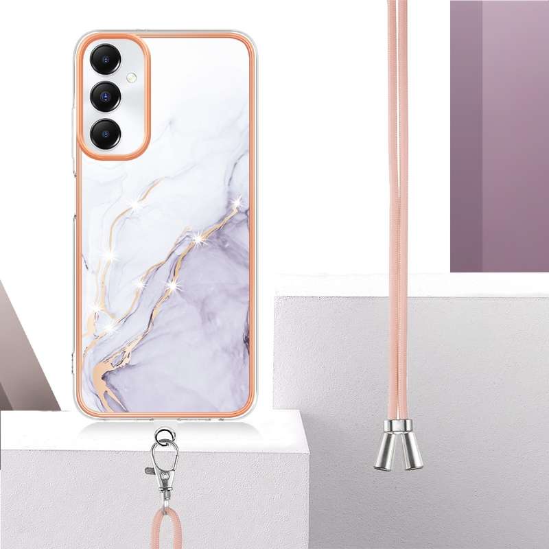 For Samsung Galaxy A05s Electroplating Marble Dual-side IMD Phone Case with Lanyard(Rose Gold 005)
