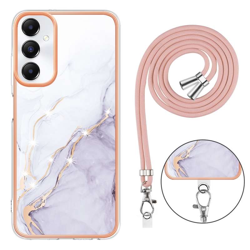For Samsung Galaxy A05s Electroplating Marble Dual-side IMD Phone Case with Lanyard(Rose Gold 005)