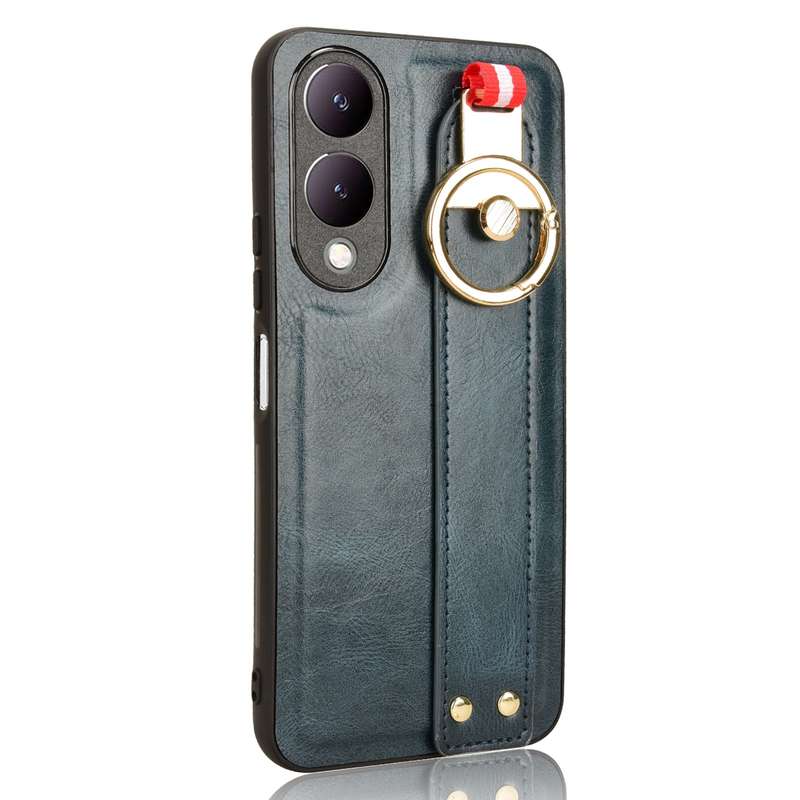 For vivo Y17s 4G Wristband Leather Back Phone Case(Green)
