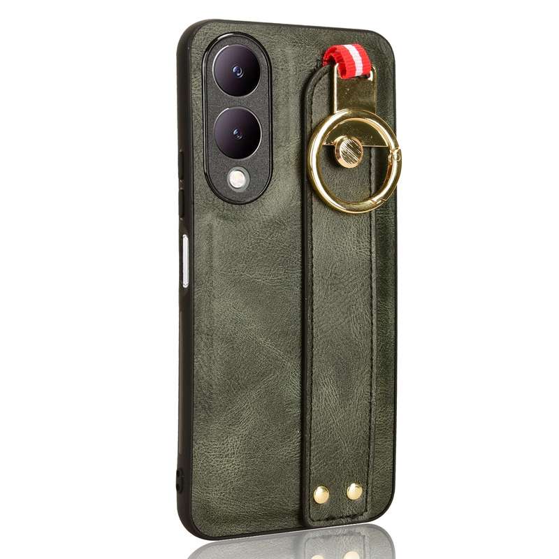 For vivo Y17s 4G Wristband Leather Back Phone Case(Green)