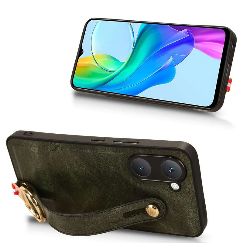 For vivo Y03 4G Wristband Leather Back Phone Case(Green)