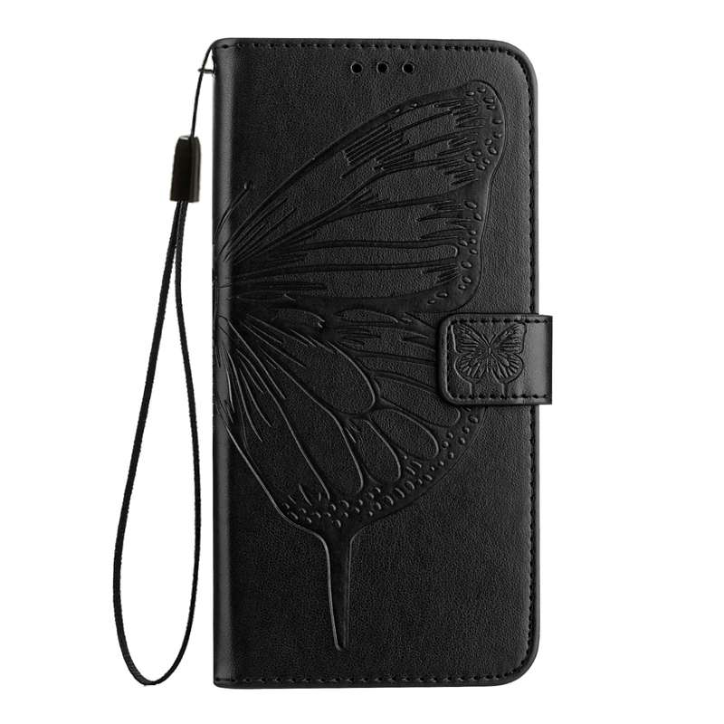 For iPhone 16 Pro Max Embossed Butterfly Leather Phone Case(Black)