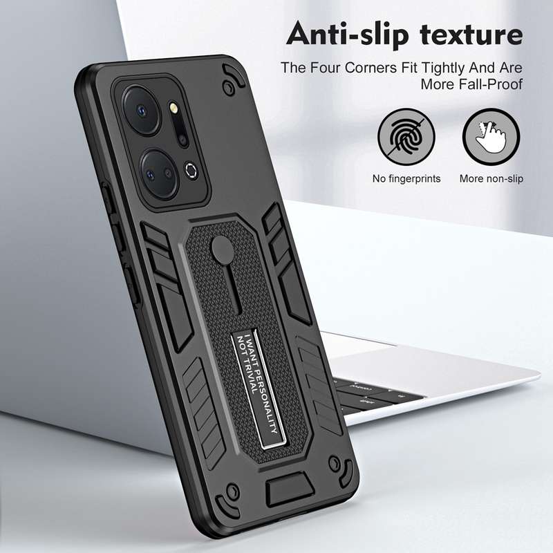 For Honor X7a 2023 Variety Brave Armor Finger Loop Holder Phone Case(Black)