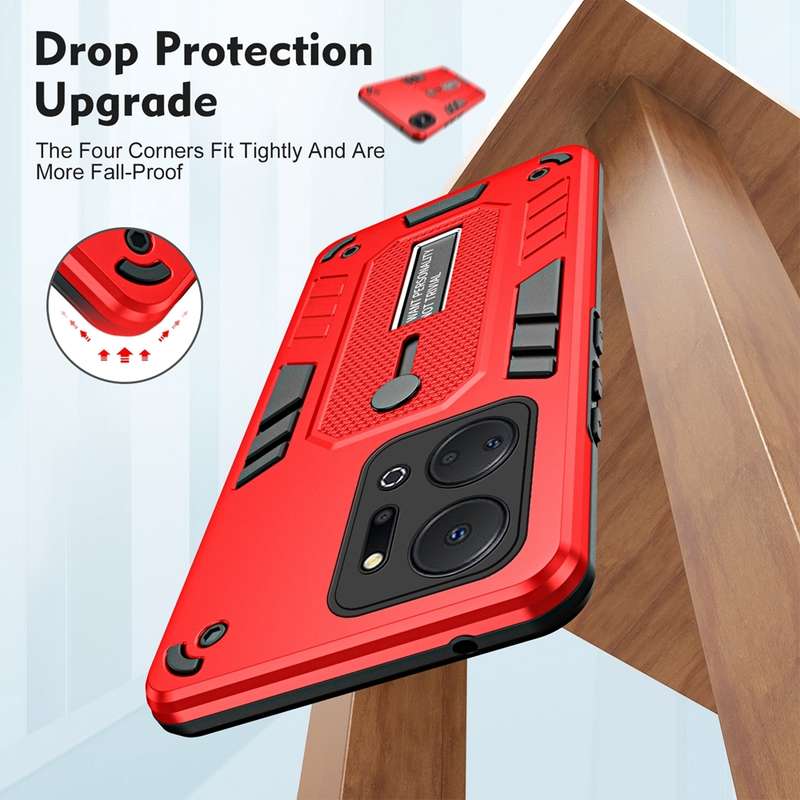 For Honor X7a 2023 Variety Brave Armor Finger Loop Holder Phone Case(Black)