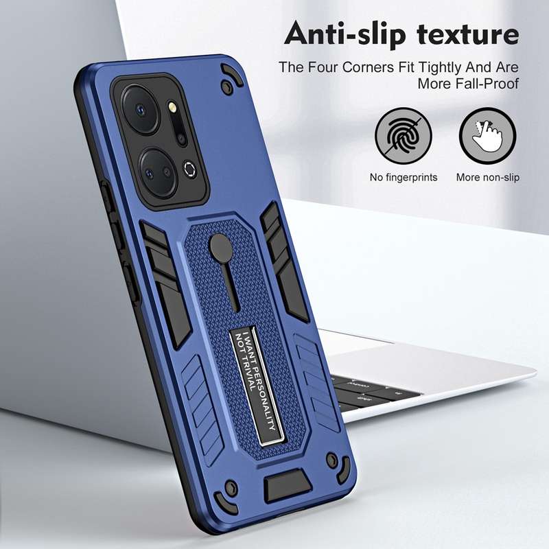 For Honor X7a 2023 Variety Brave Armor Finger Loop Holder Phone Case(Black)