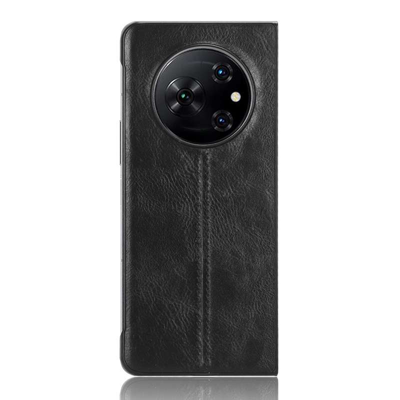 For Tecno Phantom V Fold Cow Pattern Sewing Back Cover Phone Case(Black)