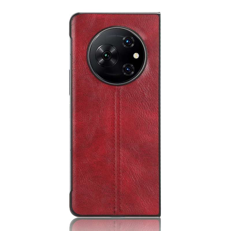 For Tecno Phantom V Fold Cow Pattern Sewing Back Cover Phone Case(Black)