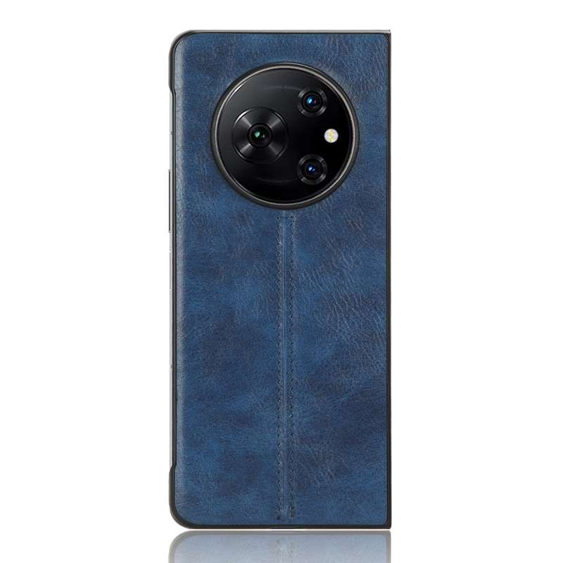 For Tecno Phantom V Fold Cow Pattern Sewing Back Cover Phone Case(Black)