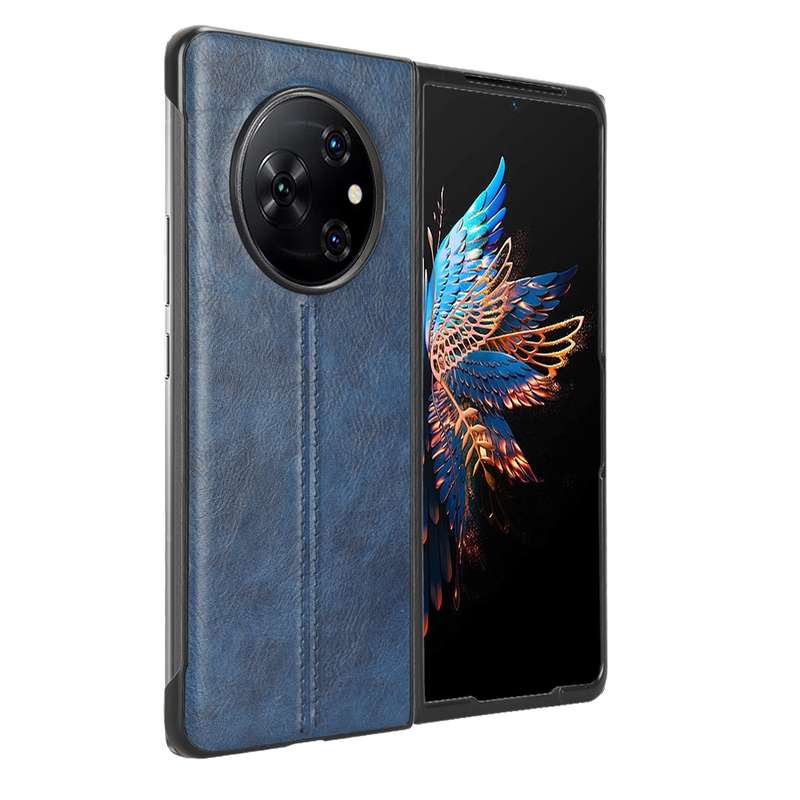 For Tecno Phantom V Fold Cow Pattern Sewing Back Cover Phone Case(Black)