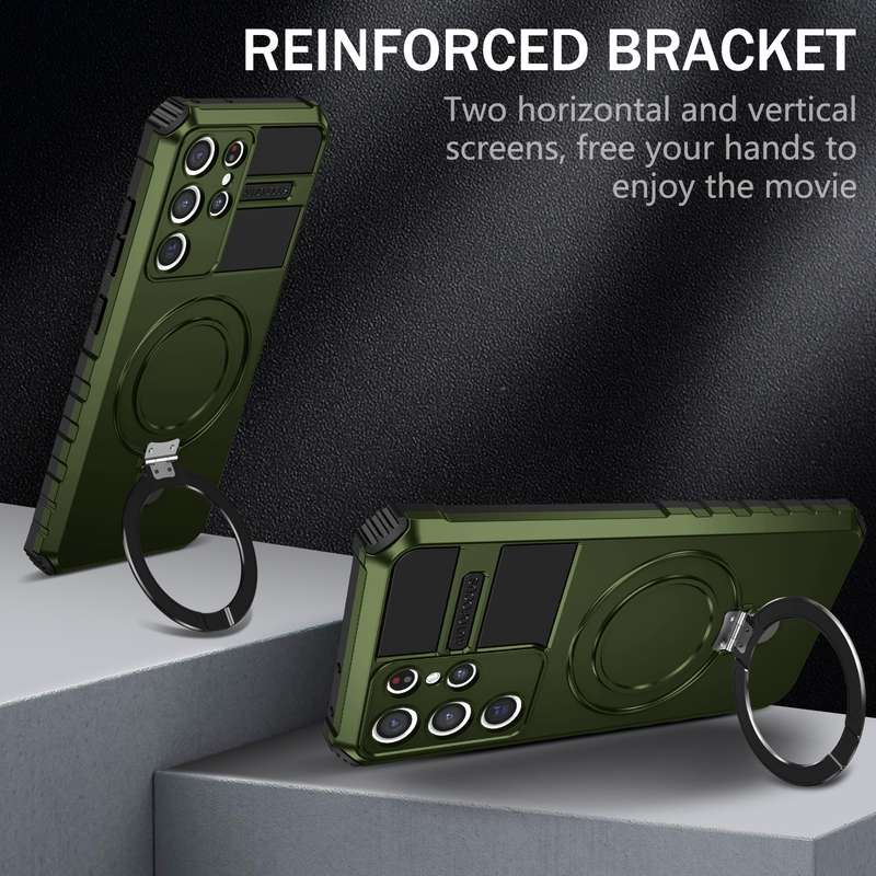 For Samsung Galaxy S21 Ultra 5G MagSafe Magnetic Holder Phone Case(Green)