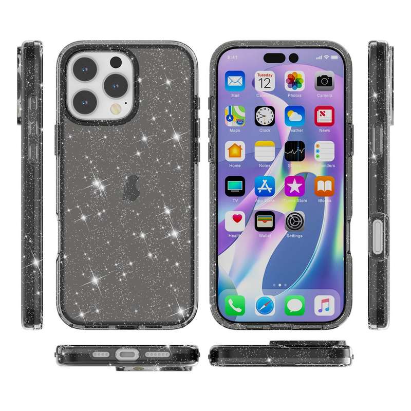 For iPhone 16 Pro Max Shockproof Terminator Glitter Powder Phone Case(Black)